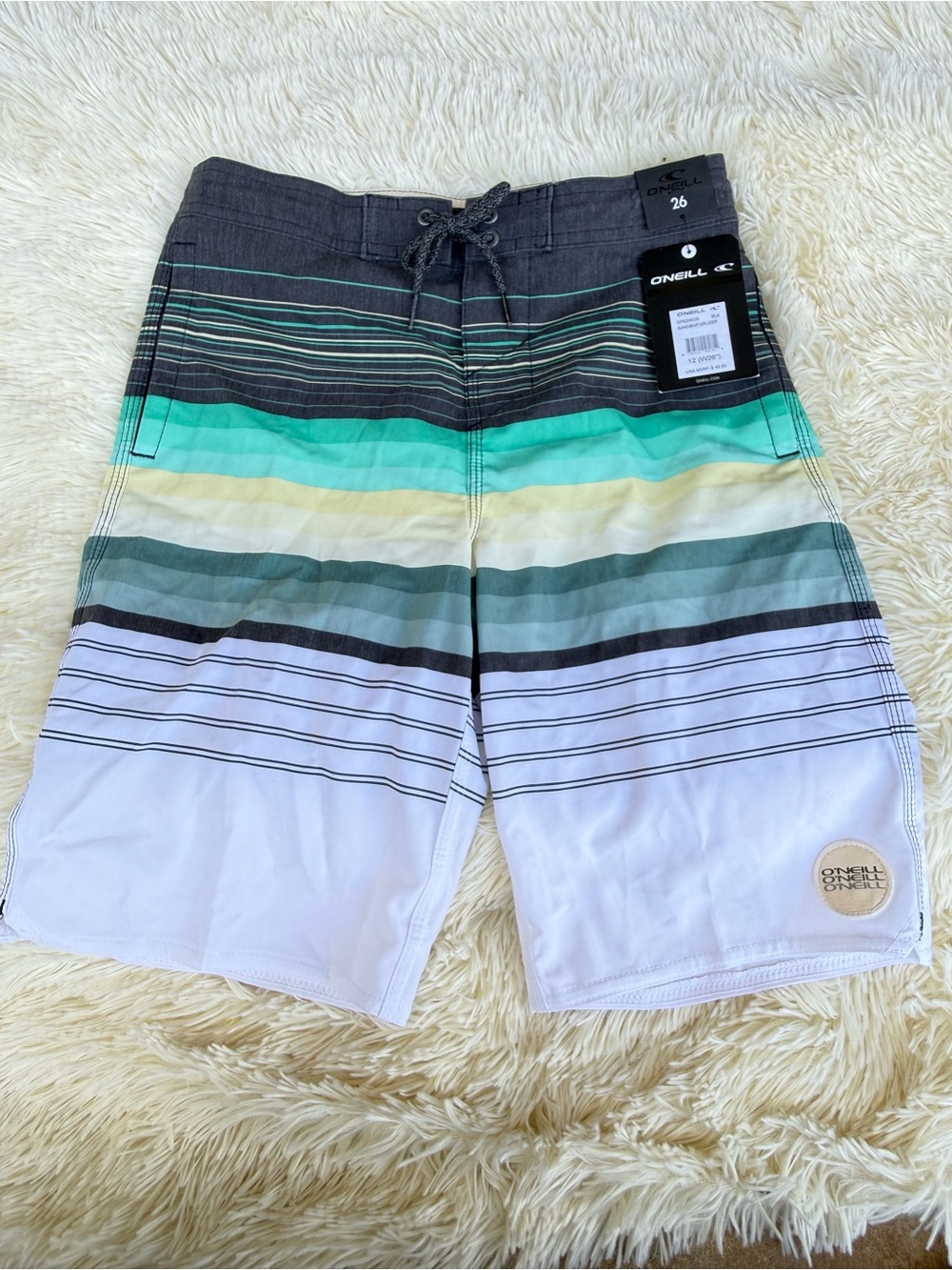 O'Neill Boy’s Gradient Stripe Swim Trunks - Teal/White